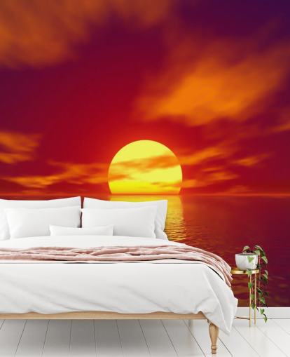 mural de papel de parede vermelho ao pôr do sol chamado Red Sunset para banheiros, quartos e salas de estar mural de papel de parede vermelho ao pôr do sol chamado Red Sunset para banheiros, quartos e salas de estar