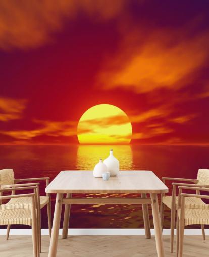 papier peint mural rouge au coucher du soleil appelé Red Sunset pour les salles de bain, les chambres et les salons papier peint mural rouge au coucher du soleil appelé Red Sunset pour les salles de bain, les chambres et les salons