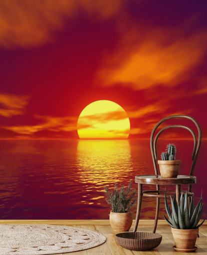 papier peint mural rouge au coucher du soleil appelé Red Sunset pour les salles de bain, les chambres et les salons