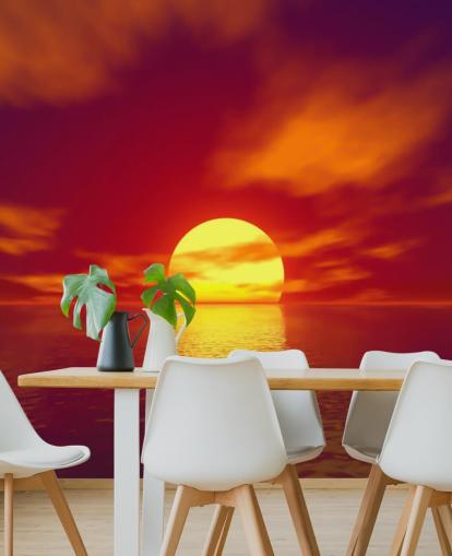 mural de papel de parede vermelho ao pôr do sol chamado Red Sunset para banheiros, quartos e salas de estar
