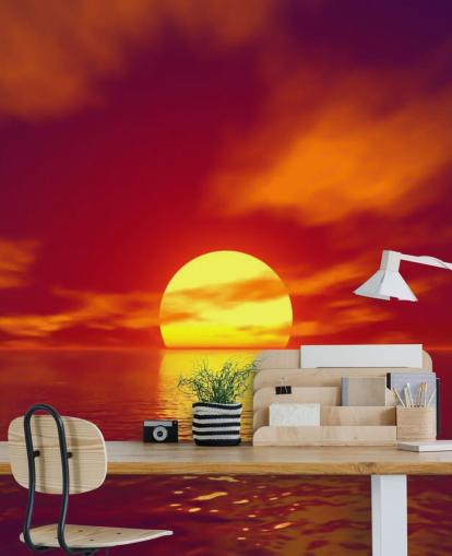 red sunset wallpaper mural called Red Sunset for bathrooms, bedrooms and living rooms