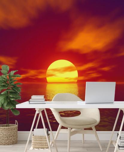 rød solnedgang tapetmaleri kalt Red Sunset for bad, soverom og stuer