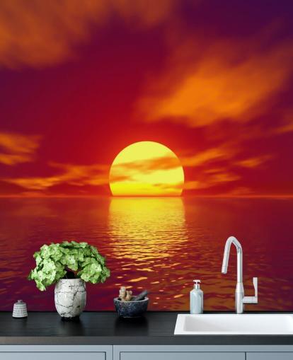 papier peint mural rouge au coucher du soleil appelé Red Sunset pour les salles de bain, les chambres et les salons