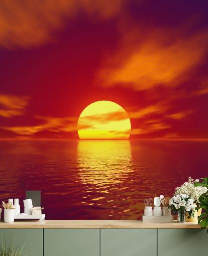 red sunset wallpaper mural called Red Sunset for bathrooms, bedrooms and living rooms