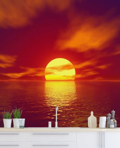 papier peint mural rouge au coucher du soleil appelé Red Sunset pour les salles de bain, les chambres et les salons