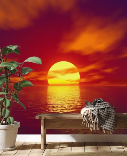 rode zonsondergang behangmuurschildering genaamd Red Sunset voor badkamers, slaapkamers en woonkamers