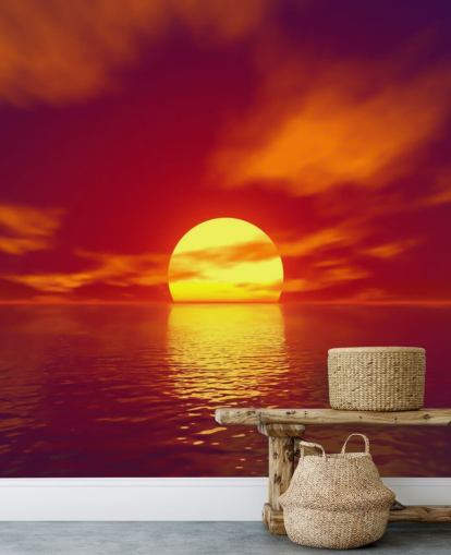 mural de papel pintado rojo al atardecer llamado Red Sunset para baños, dormitorios y salas de estar