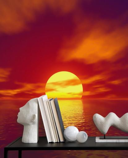 red sunset wallpaper mural called Red Sunset for bathrooms, bedrooms and living rooms