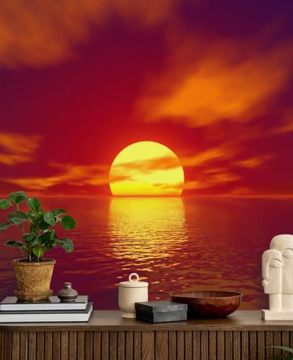 red sunset wallpaper mural called Red Sunset for bathrooms, bedrooms and living rooms