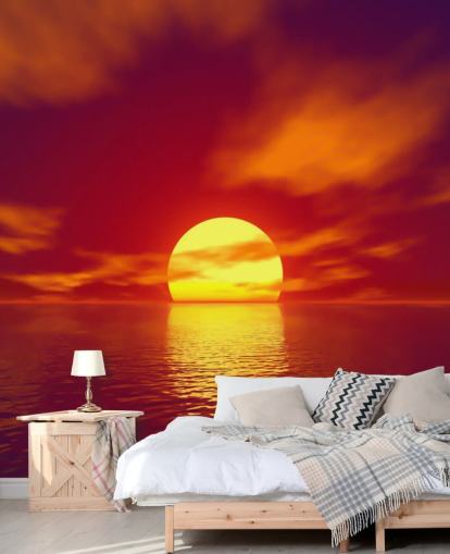 rød solnedgang tapetmaleri kalt Red Sunset for bad, soverom og stuer