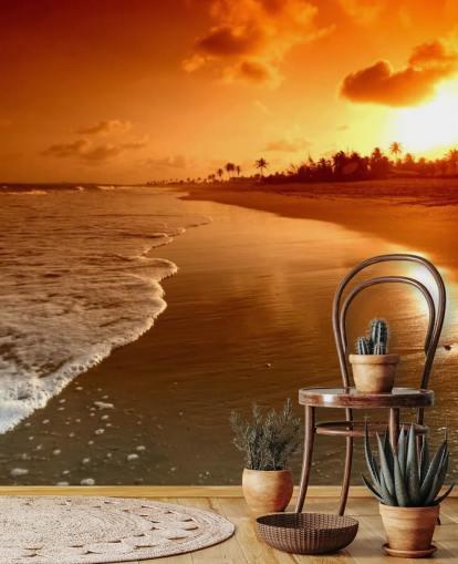 Orange Sunset on Tropical Beach Wallpaper