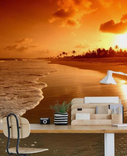 Orange Solnedgang på tropisk strand tapet