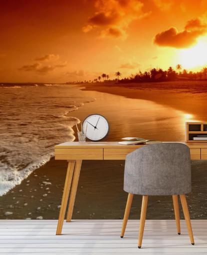 Orange solnedgång på tropisk strand Bakgrund