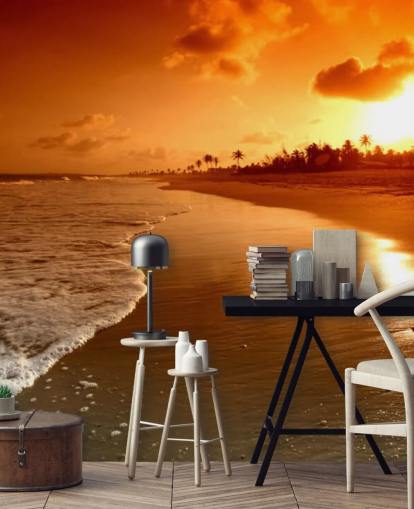 Orange Sunset on Tropical Beach Wallpaper Orange Sunset on Tropical Beach Wallpaper