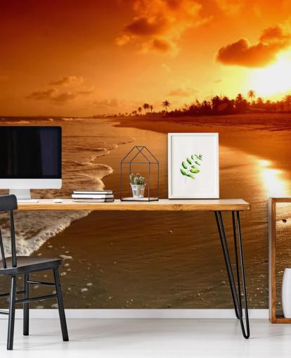 Carta da parati arancione tramonto sulla spiaggia tropicale