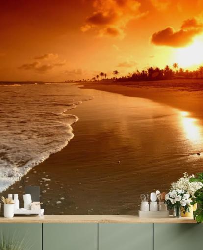 Orange Sunset on Tropical Beach Wallpaper