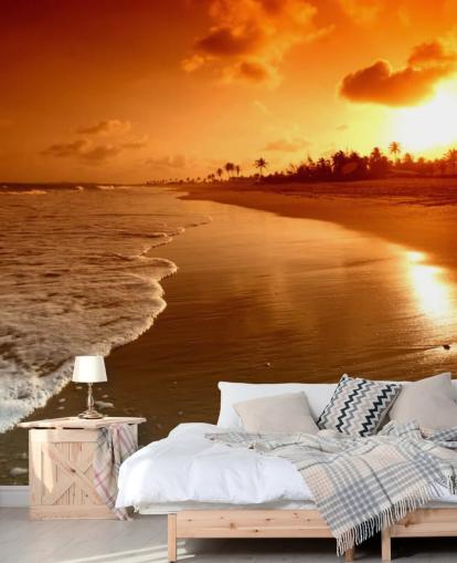 Orange Sonnenuntergang am tropischen Strand Wallpaper Orange Sonnenuntergang am tropischen Strand Wallpaper