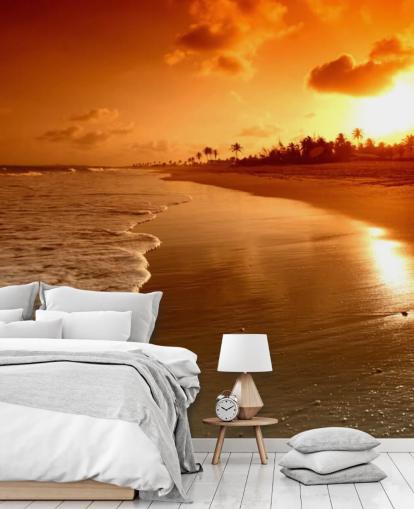 Orange Sonnenuntergang am tropischen Strand Wallpaper Orange Sonnenuntergang am tropischen Strand Wallpaper