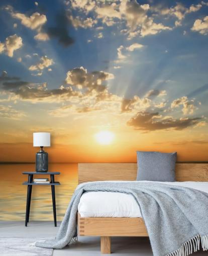 Blue and Orange Sea View Sunset Wallpaper