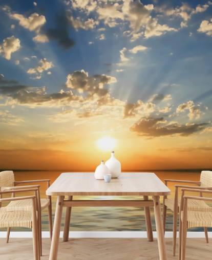 Blue and Orange Sea View Sunset Wallpaper