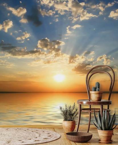 Blue and Orange Sea View Sunset Wallpaper