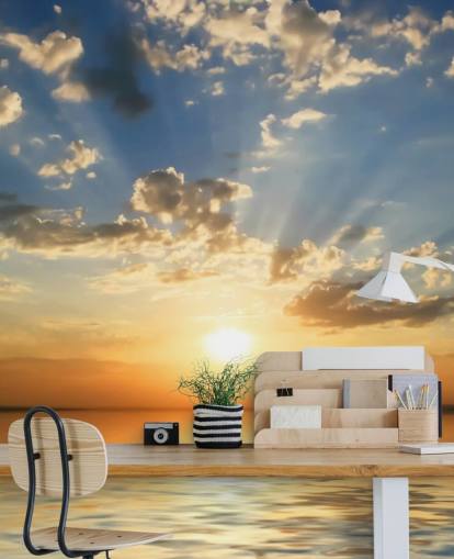 Blue and Orange Sea View Sunset Wallpaper