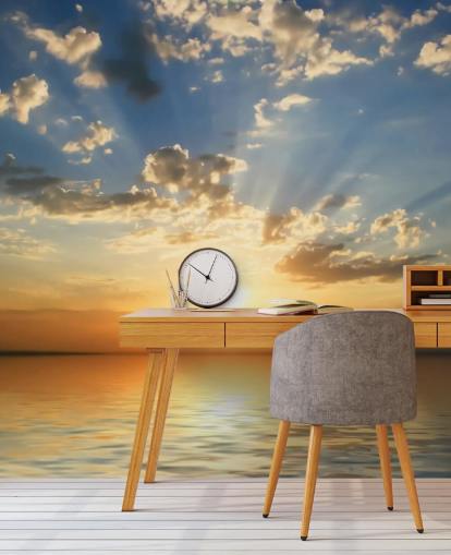 Blue and Orange Sea View Sunset Wallpaper