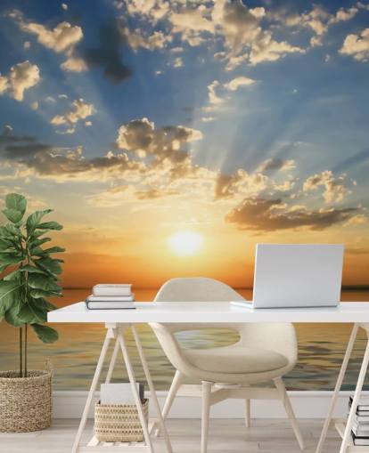 Blue and Orange Sea View Sunset Wallpaper