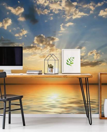 Fondo de pantalla de vista al mar azul y naranja Fondo de pantalla de vista al mar azul y naranja