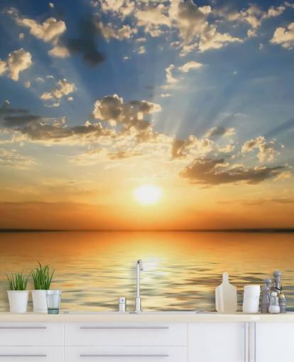 Papel de parede azul e laranja com vista para o mar Papel de parede azul e laranja com vista para o mar