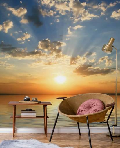 Carta da parati blu e arancione con vista sul mare