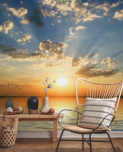 Fondo de pantalla de vista al mar azul y naranja