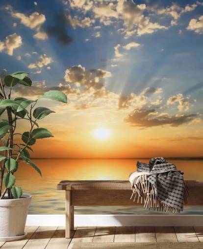 Blue and Orange Sea View Sunset Wallpaper