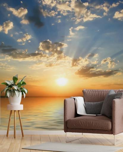 Blauer und orangefarbener Meerblick Sonnenuntergang Wallpaper