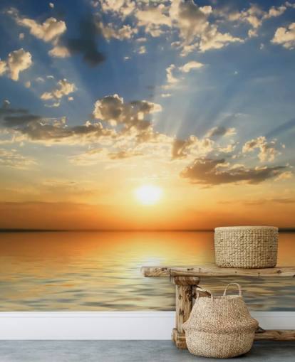 Blue and Orange Sea View Sunset Wallpaper