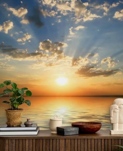 Blauer und orangefarbener Meerblick Sonnenuntergang Wallpaper