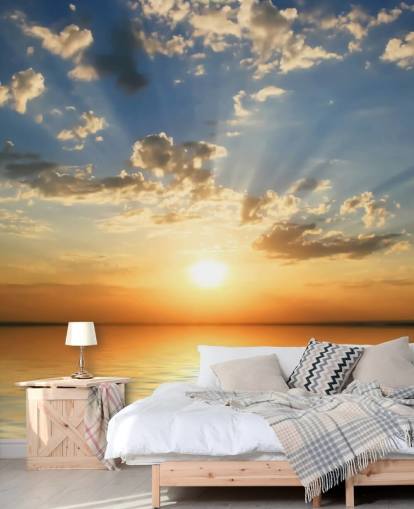 Carta da parati blu e arancione con vista sul mare