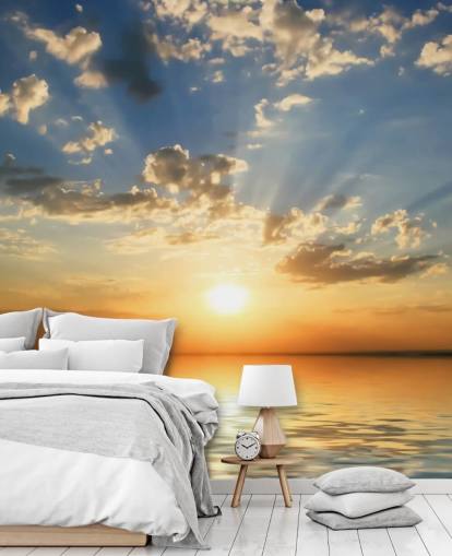 Blue and Orange Sea View Sunset Wallpaper