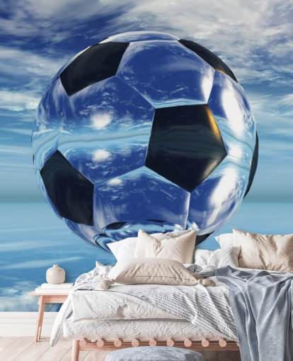 blue kids football wallpaper mural called Aqua Football for kids bedrooms and playrooms