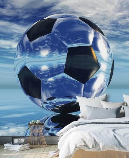 blue kids football wallpaper mural called Aqua Football for kids bedrooms and playrooms