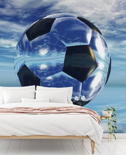 blue kids football wallpaper mural called Aqua Football for kids bedrooms and playrooms