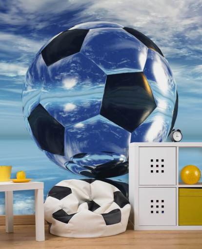 blå børnefodbold tapetmaleri kaldet Aqua Football til børns soveværelser og legerum blå børnefodbold tapetmaleri kaldet Aqua Football til børns soveværelser og legerum