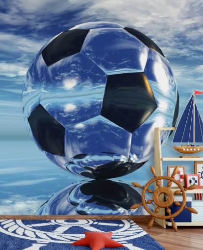 blå barnefotball tapetveggmaleri kalt Aqua Football for barnas soverom og lekerom
