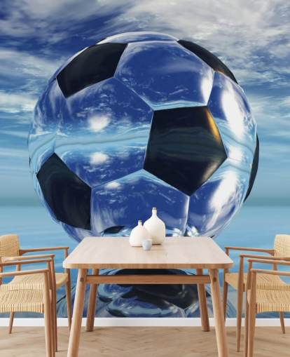 blue kids football wallpaper mural called Aqua Football for kids bedrooms and playrooms