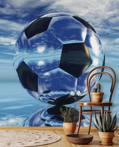 mural azul de papel pintado de fútbol infantil llamado Aqua Football para dormitorios infantiles y salas de juegos mural azul de papel pintado de fútbol infantil llamado Aqua Football para dormitorios infantiles y salas de juegos