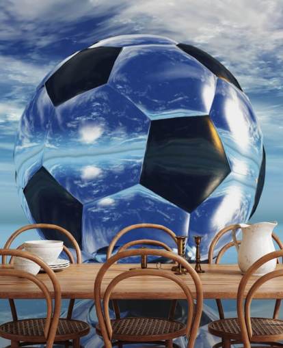 blue kids football wallpaper mural called Aqua Football for kids bedrooms and playrooms