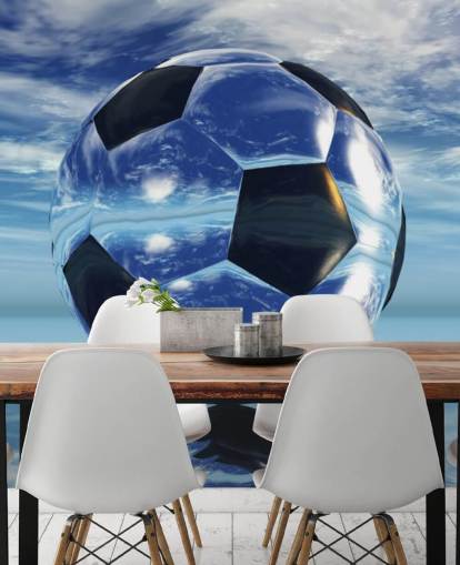 mural azul de papel pintado de fútbol infantil llamado Aqua Football para dormitorios infantiles y salas de juegos mural azul de papel pintado de fútbol infantil llamado Aqua Football para dormitorios infantiles y salas de juegos