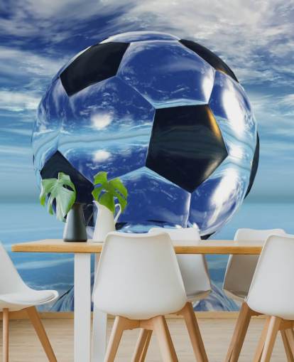 mural azul de papel de parede de futebol infantil chamado Aqua Football para quartos infantis e salas de jogos mural azul de papel de parede de futebol infantil chamado Aqua Football para quartos infantis e salas de jogos