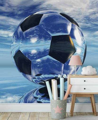 blå barnfotboll tapetväggmålning som heter Aqua Football för barnens sovrum och lekrum