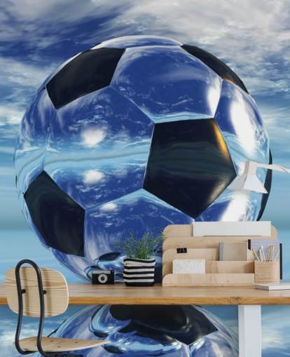 blue kids football wallpaper mural called Aqua Football for kids bedrooms and playrooms